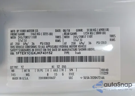 2018 Ford F-150 Xl из США, поврежденный, VIN 1FTEX1CGXJKF43152